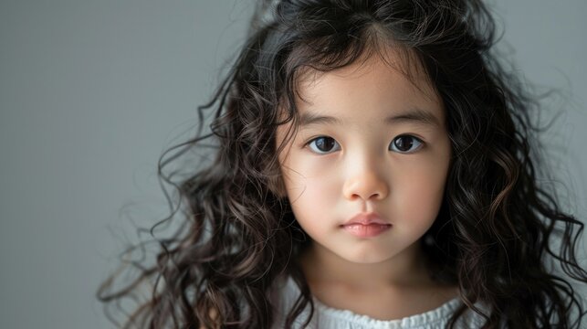 Close up image of a child with curly hair, perfect for family and lifestyle concepts