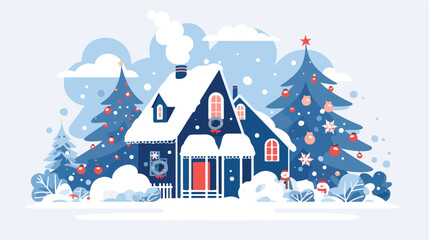 Fototapeta na wymiar Christmas House Clipart 2d flat cartoon vactor illustration
