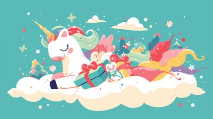 Christmas Pastel Baby unicorn clipart 2d flat cartoon