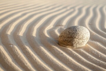 Fototapeta na wymiar Zen garden with perfectly raked sand and a solitary rock