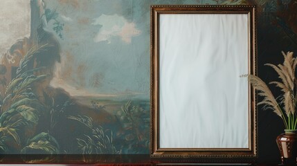Monet-Inspired Vertical Canvas: Blank White Paper on Wall