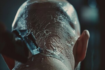 Close up of a person shaving their hair, useful for beauty and grooming concepts