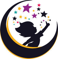 Moon star boy silhouette vector illustration