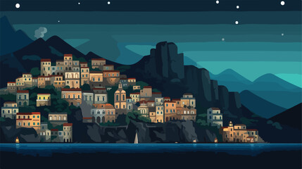 Cliff side buildings illuminated at night Positano