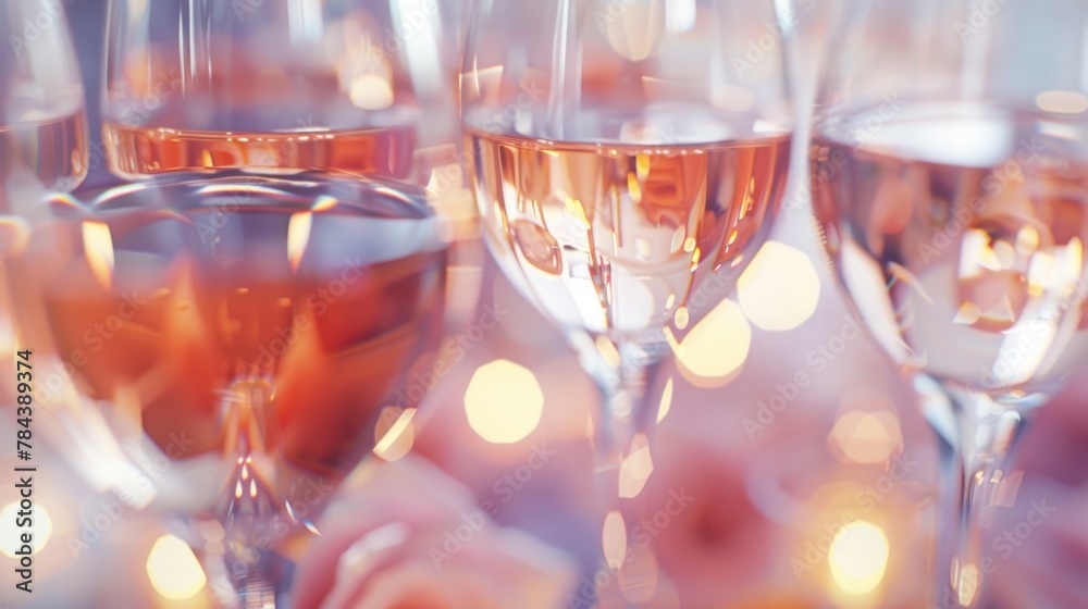 Poster close up of multiple wine glasses on a table, perfect for restaurant or event concepts