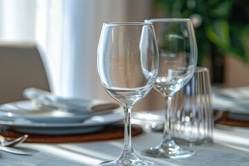 Close up of two wine glasses on a table. Perfect for restaurant or celebration concepts