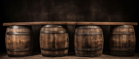 Rustic wooden barrels with tabletop