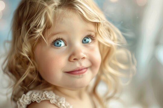 Close up of a child with striking blue eyes, perfect for portrait photography projects