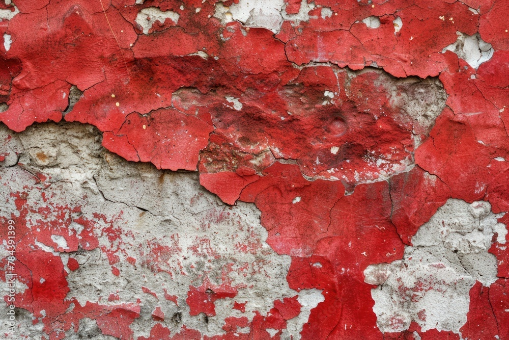 Poster close up of peeling red paint on a wall. ideal for background or texture use
