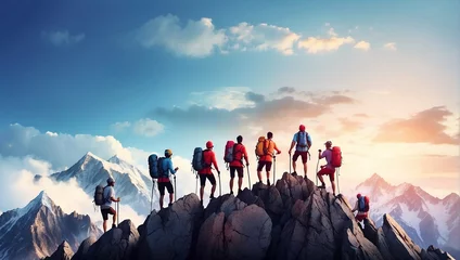 Foto auf Acrylglas A group of hikers are standing on a mountaintop.   © Awais