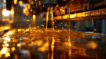 Close up view of liquid pouring from a machine. Perfect for industrial and manufacturing concepts