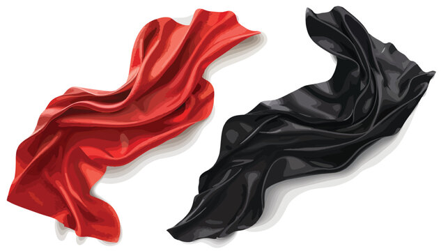 Vector 3d realistic set of flying red and black silk
