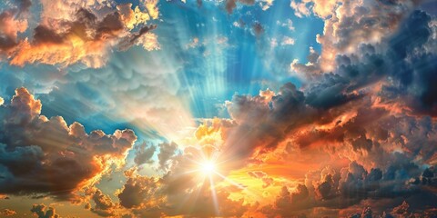 Sun shining through clouds, ideal for weather forecasts - obrazy, fototapety, plakaty