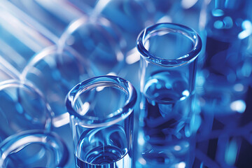 Blue Science: A macro shot of test tubes filled with vibrant blue liquid, capturing the essence of scientific discovery and innovation. 


