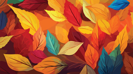 Fototapeta na wymiar Colors of Autumn leaves blurred 100 2d flat cartoon