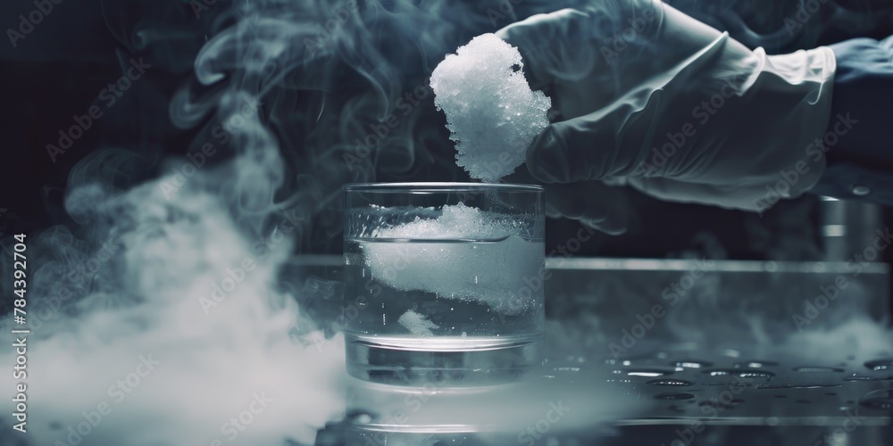 Poster a person holding a piece of ice in a glass of water. suitable for various concepts