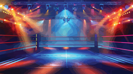 Vector background of boxing ring illuminated sports arena