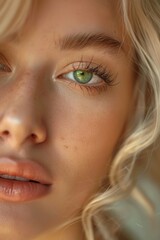 Fototapeta premium A close up of a woman with striking green eyes. Perfect for beauty or eye care advertisements