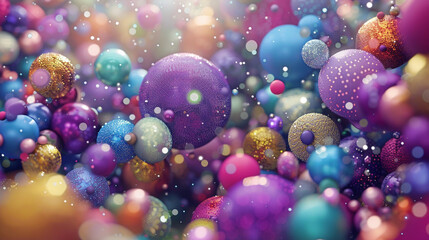 A colorful, glittery, and chaotic scene of many different colored balls