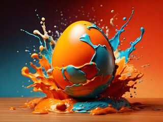 easter egg in the nest.  splash, art, world, space, color, design, blue, ball, light,Ai generated 
