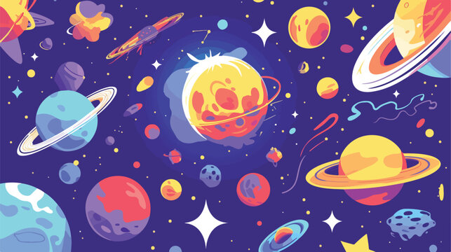 Cosmic Planets 2d flat cartoon vactor illustration