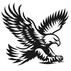 A large wild bird eagle flies with outstretched wings. Vector drawing linear sketch isolated on white background.
