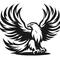 A large wild bird eagle flies with outstretched wings. Vector drawing linear sketch isolated on white background.
