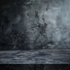 empty gray marble countertop with dark black cement stone background for product. generative ai