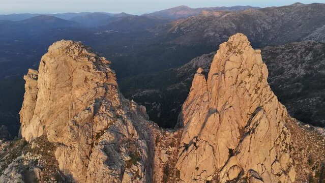 The aerial view of Aiguilles de Bavella in Corsica.