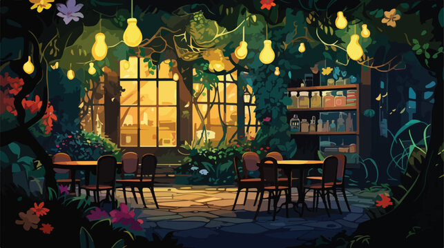 Cozy caf hidden within magical garden filled with t