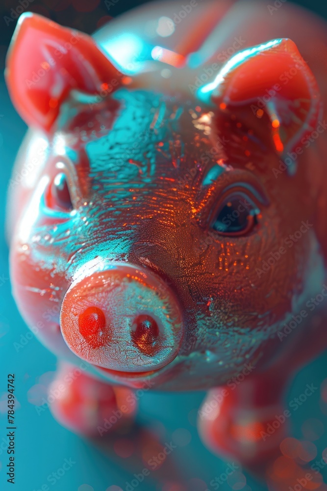 Poster close up of a pig figurine on a table, suitable for various projects