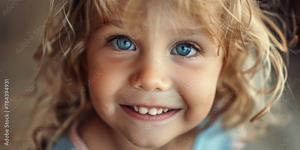 Poster a close up image of a child with striking blue eyes, perfect for various design projects