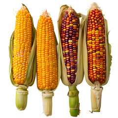 Fresh sweetcorn on the cob, ripe and healthy, isolated on a white background