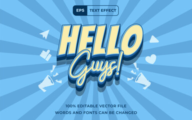 Editable Text effect Hello Guys 3D, perfect for banner design promotion element