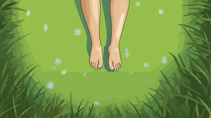 Cropped image of legs of woman circling on green gr - obrazy, fototapety, plakaty