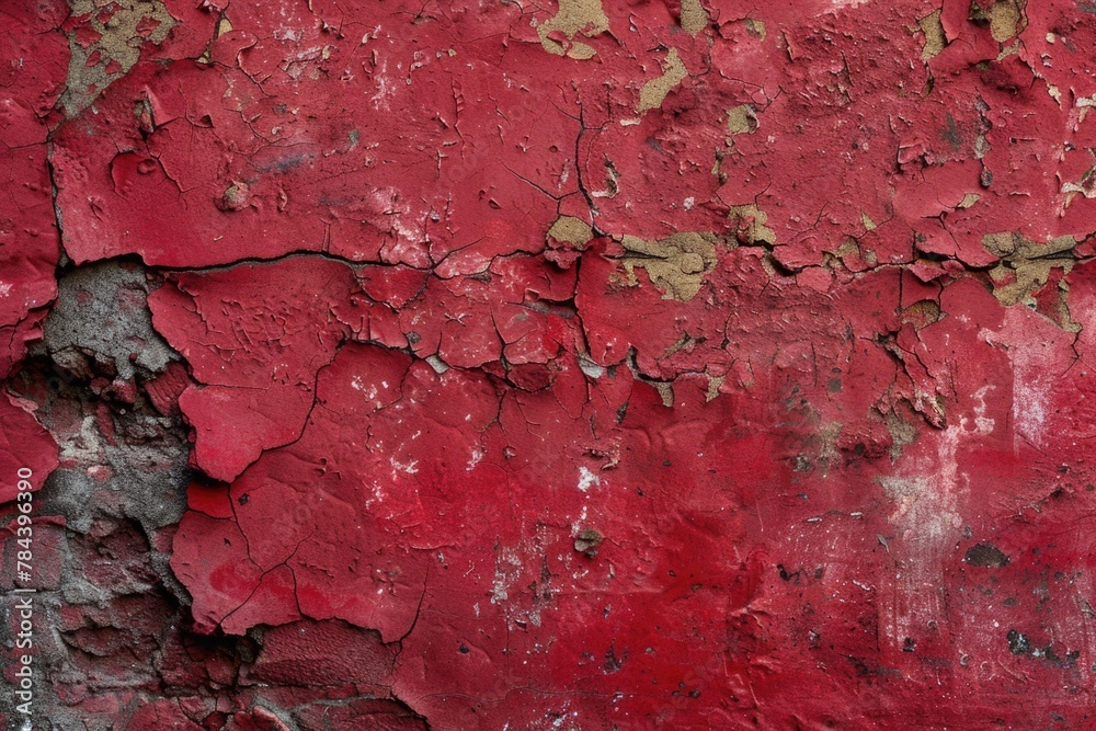 Poster A weathered red wall with peeling paint. Perfect for adding texture to design projects