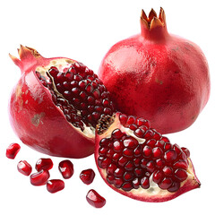 Pomegranate, ripe and juicy, isolated on a fresh white background, showcasing its vibrant red color and nutritious seeds