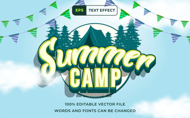 Editable Text effect Happy Summer Camp 3D, perfect for banner holiday design element