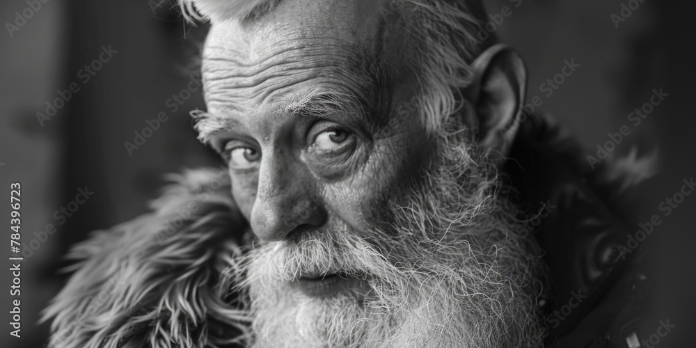 Aufkleber a black and white photo of a man with a long beard. suitable for various projects
