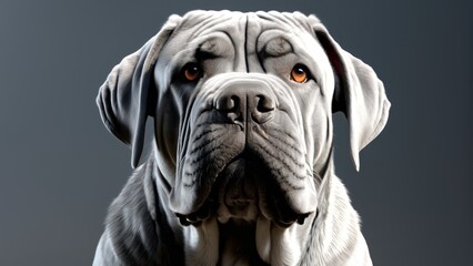  A tight shot of a dog's face with an orange-eyed gaze from its left eye