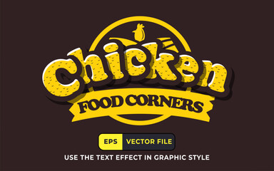 Editable Text effect Chicken Food Corners 3D, perfect for banner festival design element template