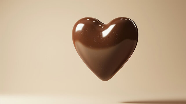 A 3D rendering of a heart made of chocolate on a beige background.