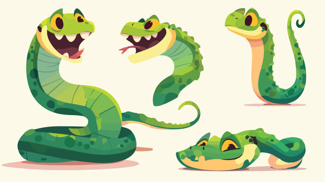 Cute Funny Snakes Clipart 2d flat cartoon vactor illustration