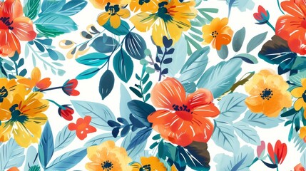 Cartoon of Vintage Florals Seamless picture - obrazy, fototapety, plakaty