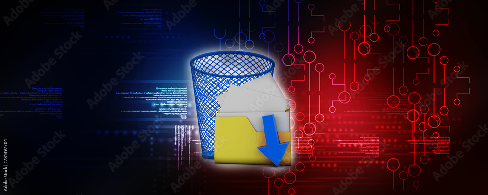 Poster 3d rendering folder in recycle bin