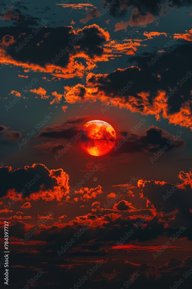 Poster A beautiful sunset with clouds in the sky. Suitable for various design projects