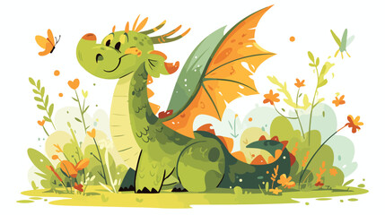 Cute Woodland Dragon Babie 2d flat cartoon vactor illustration