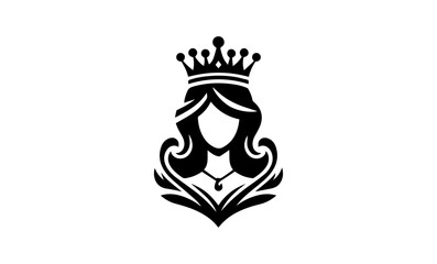 queen mascot logo icon in black and white or queen silhouette icon