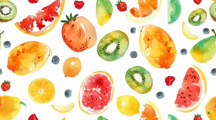 watercolor painting of Fruity Fun seamless pattern