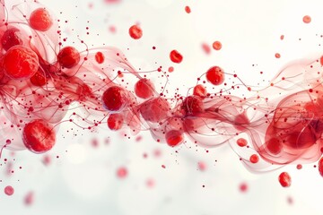 Close-up view of vivid red blood cells intertwined in motion in a white abstract space, suggesting life or scientific concepts